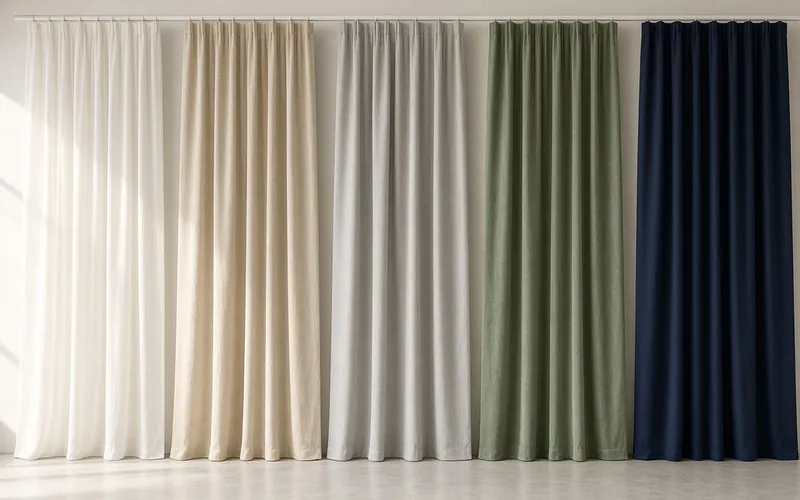 Illustrative display — curtain panels in five coordinated colours